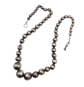 Mexico Sterling Silver Graduated Hollow Bead Necklace 16.8 G