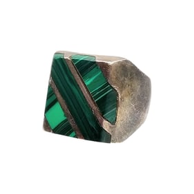 Mexico Malachite Sterling Silver Inlay Ring Size 8.5 15.2 G
