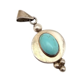 Mexico Turquoise Sterling Silver Pendant 12.8 G