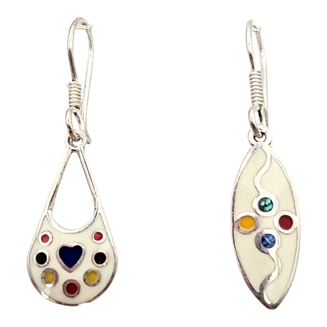 Mexico Enamel Sterling Silver Drop Dangle Earrings 2.4 G (1 of 4)