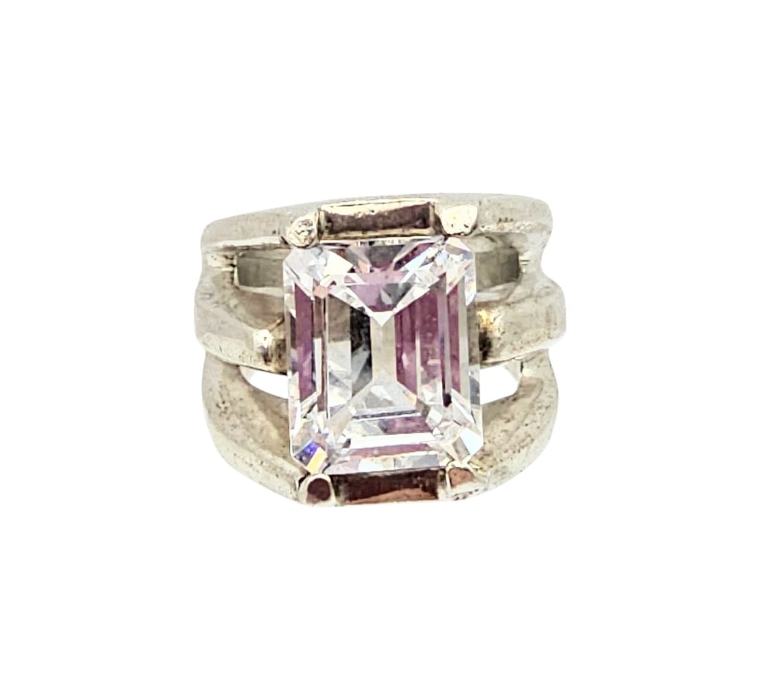 Mexico Rhinestone Sterling Silver Cocktail Ring Size 5.5 15.7 G: Mexico Rhinestone Sterling Silver Cocktail Ring Size 5.5 15.7 G