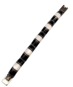 Mexico TA-171 Mother Of Pearl Onyx Sterling Silver Link Bracelet 54.7 G