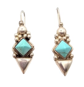 Mexico Turquoise Sterling Silver Drop Dangle Earrings 11.2 G