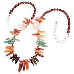 Jay King Mine Finds Carnelian Fluorite Tiger's Eye Rose Quartz Sterling Silver Necklace 61 G