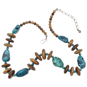 Jay King Mine Finds Turquoise Sterling Silver Disk And Bead Necklace 97.4 G