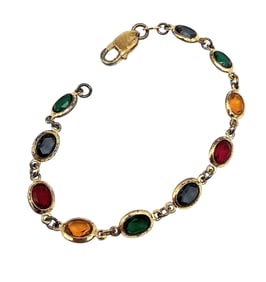 Rhinestone Gold Over Sterling Silver Bracelet 7.3 G