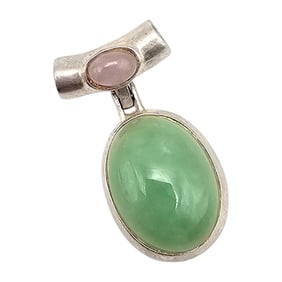 BSK Jade Rose Quartz Sterling Silver Pendant 4.2 G