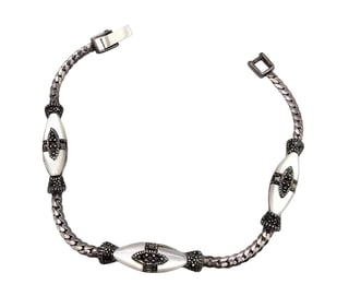 Mother Of Pearl Marcasite Sterling Silver Bracelet 10.5 G