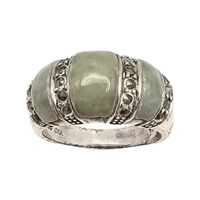 Jade Marcasite Sterling Silver Ring Size 5.5 8.3 G