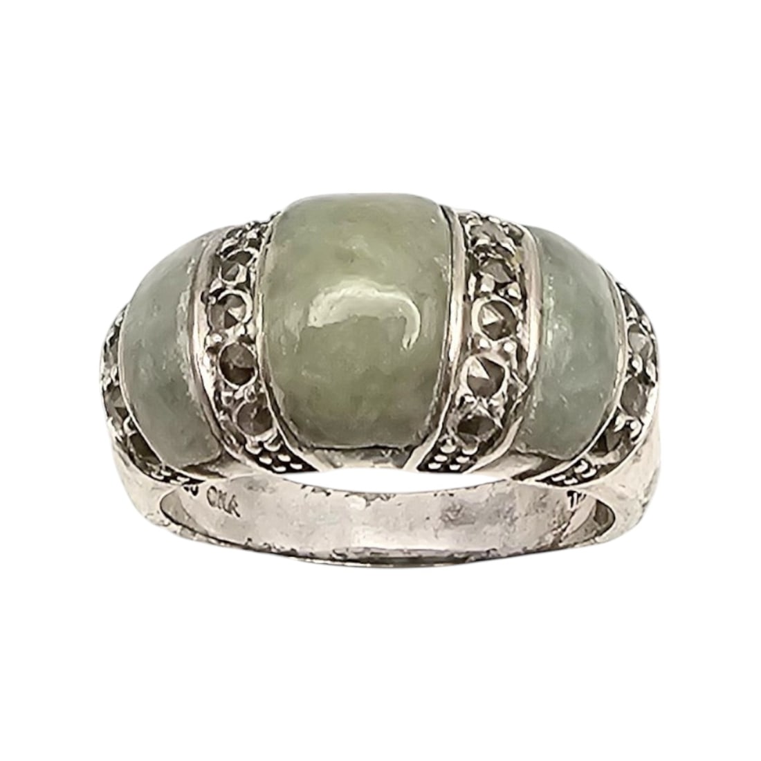Jade Marcasite Sterling Silver Ring Size 5.5 8.3 G (1 of 4)