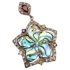 A Abalone Multi Gemstone Gold Over Sterling Silver Flower Pendant 7 G