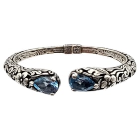 ATI Topaz Sterling Silver Floral Hinge Bangle Bracelet 21.5 G