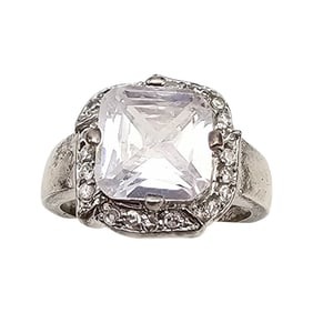 Rhinestone Sterling Silver Cocktail Ring Size 8 6.7 G