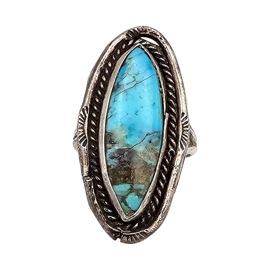 Navajo Turquoise Sterling Silver Oval Ring Size 6.75 5.6 G (1 of 4)