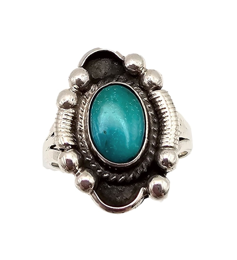 Navajo Turquoise Sterling Silver Ring Size 7.75 6.1 G (1 of 4)