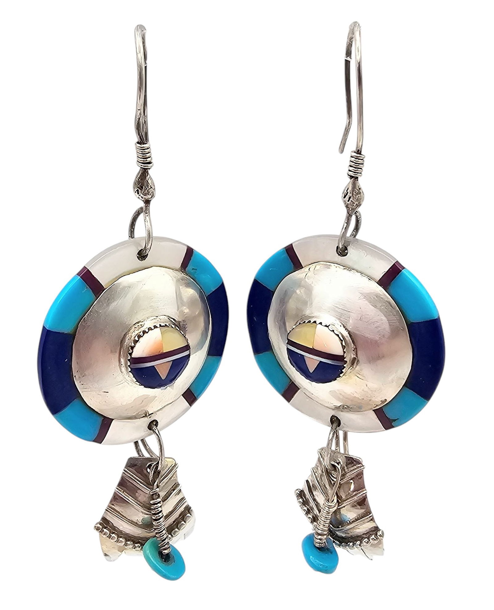 Zuni? Mother Of Pearl Turquoise Coral Lapis Sterling Silver Earrings 15.8 G (1 of 4)