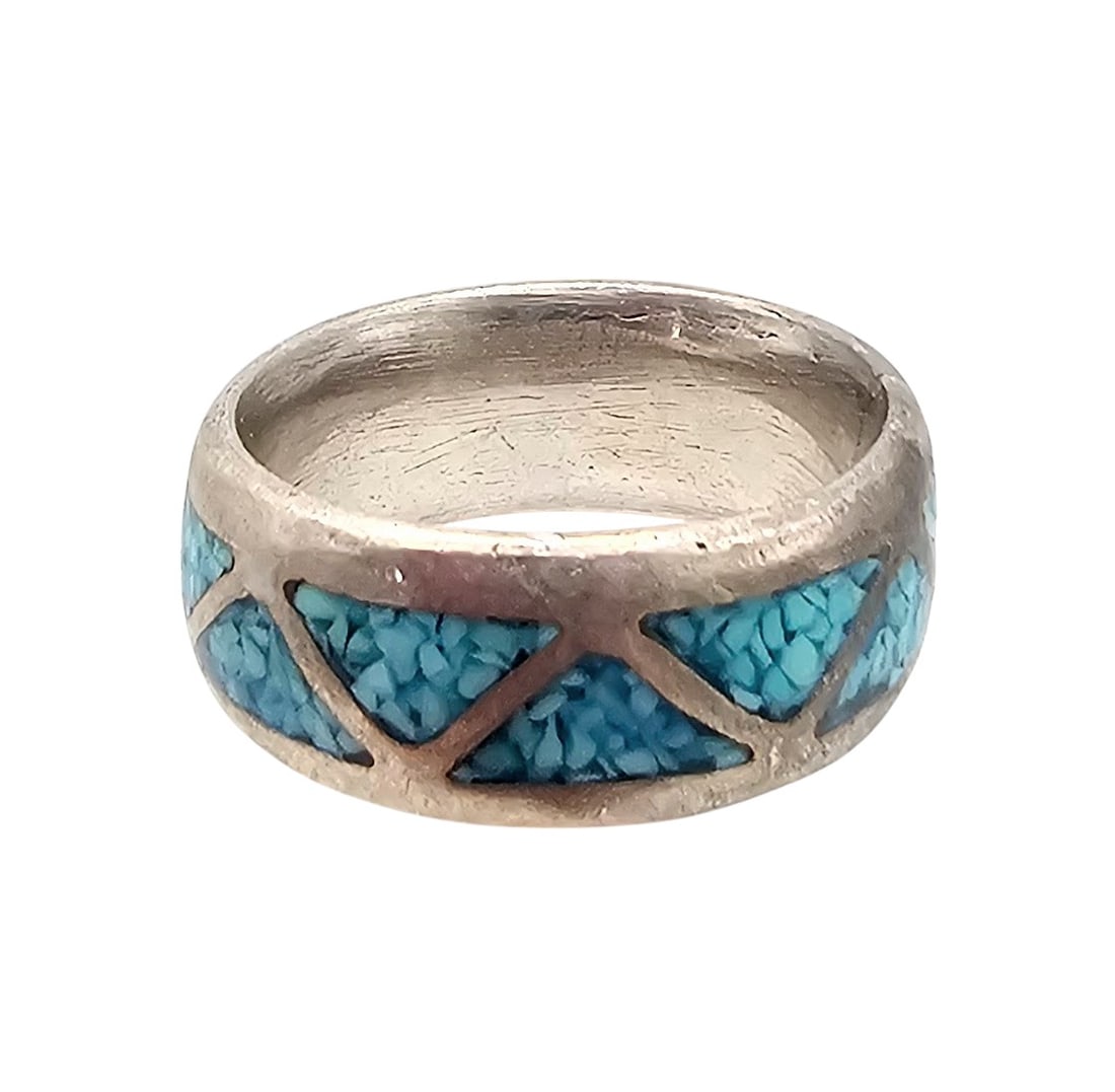 Native Crushed Turquoise Sterling Silver Ring Size 5.5 5.4 G (1 of 3)