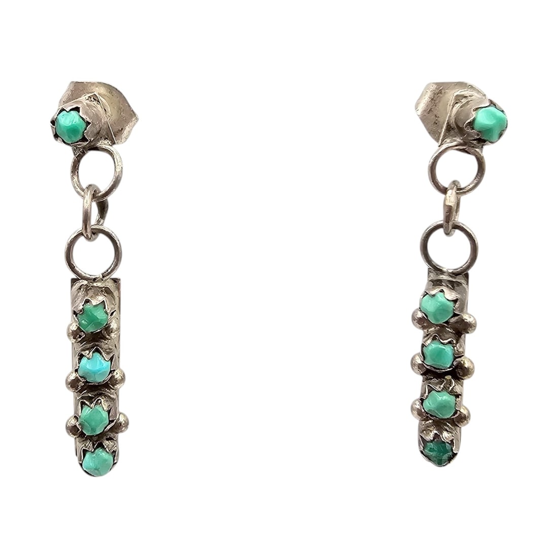 Navajo Turquoise Sterling Silver Snake Eye Earrings 2.2 G (1 of 4)