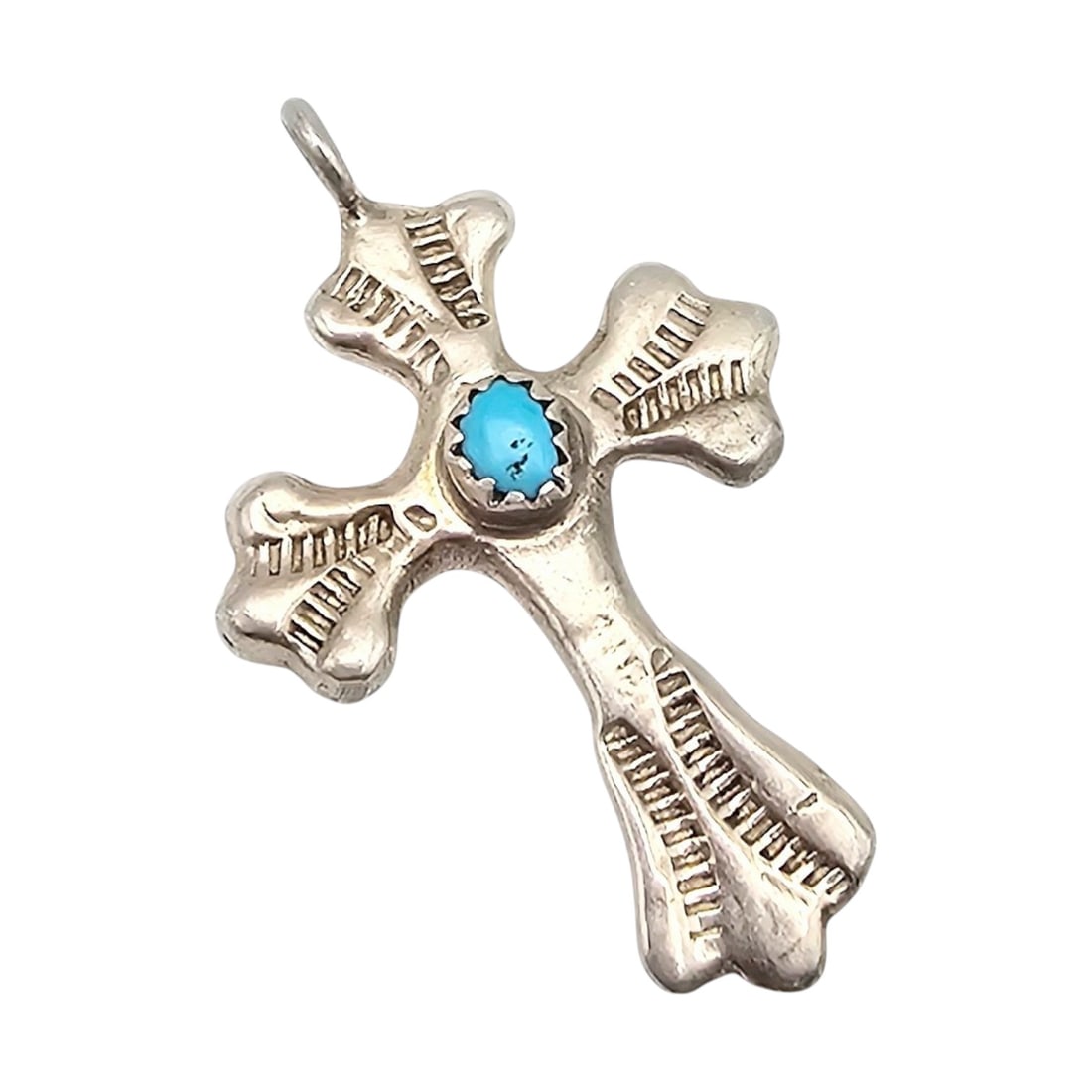 Joe Tom Navajo Turquoise Sterling Silver Cross Pendant 4.5 G: Joe Tom Navajo Turquoise Sterling Silver Cross Pendant 4.5 G