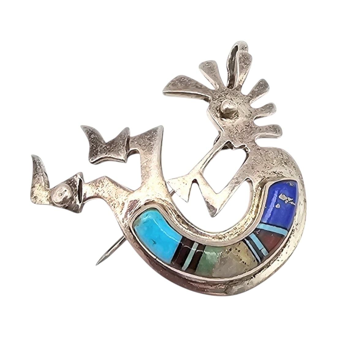 Corbet Joe Navajo Multi Stone Sterling Silver Kokopelli Pendant Brooch 8.6 G (1 of 4)