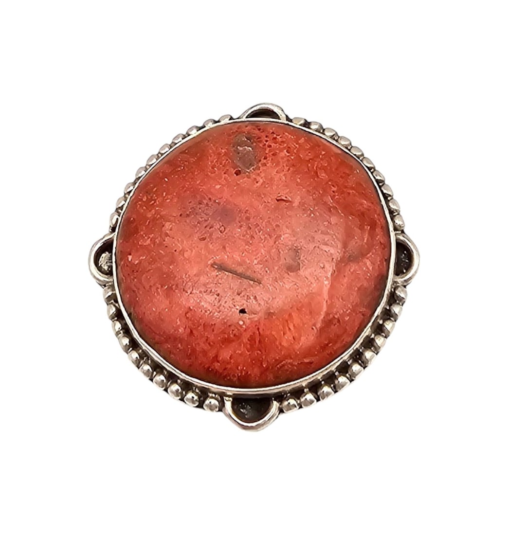 Southwestern Coral Sterling Silver Ring Size 7 9.4 G (1 of 4)