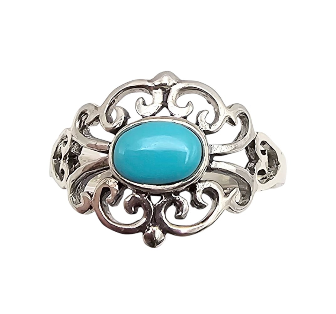 Signed Southwestern Turquoise Sterling Silver Ring Size 8.5 2.9 G (1 of 4)