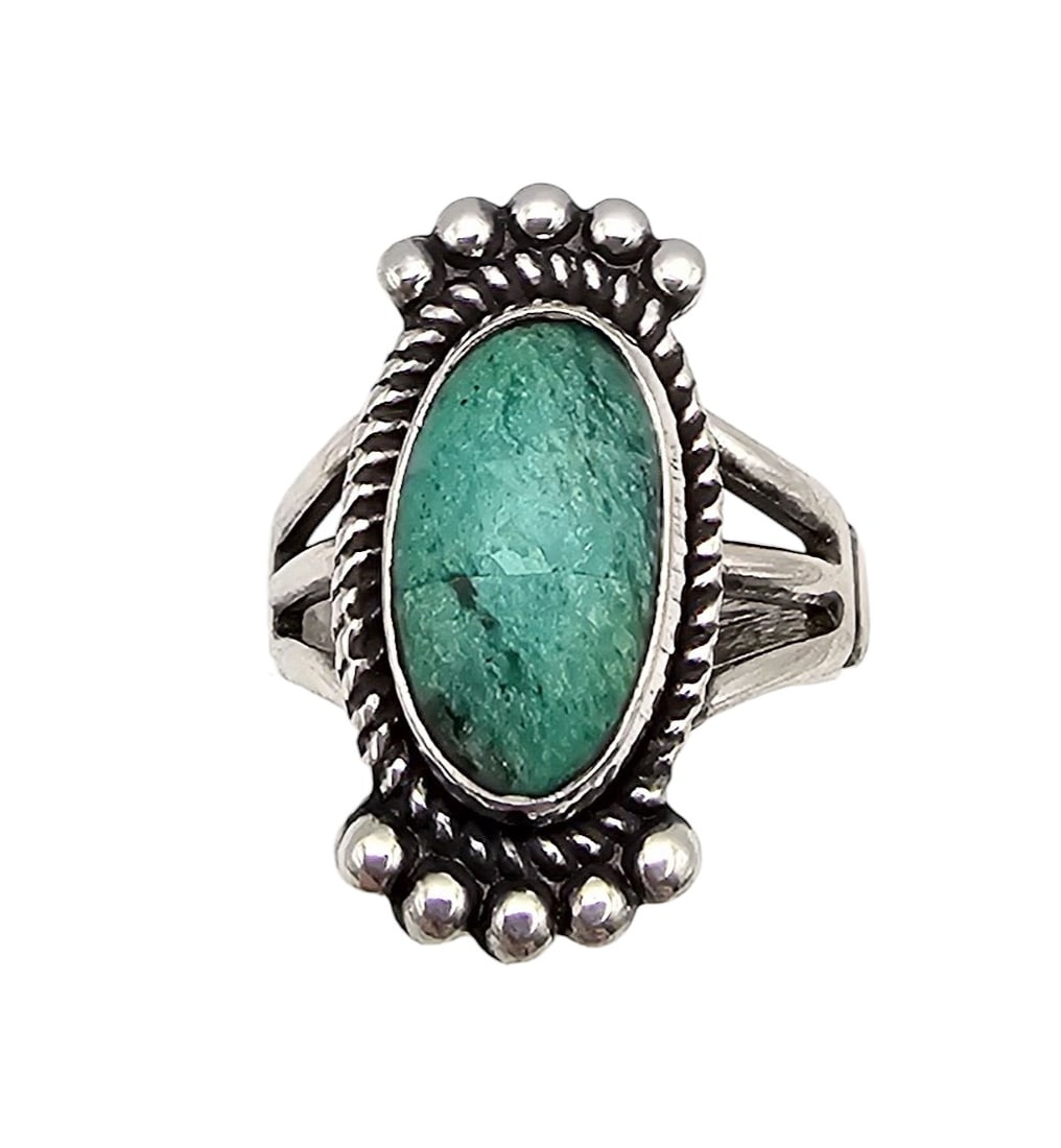 Signed Southwestern Turquoise Sterling Silver Ring Size 7.25 5.7 G (1 of 4)