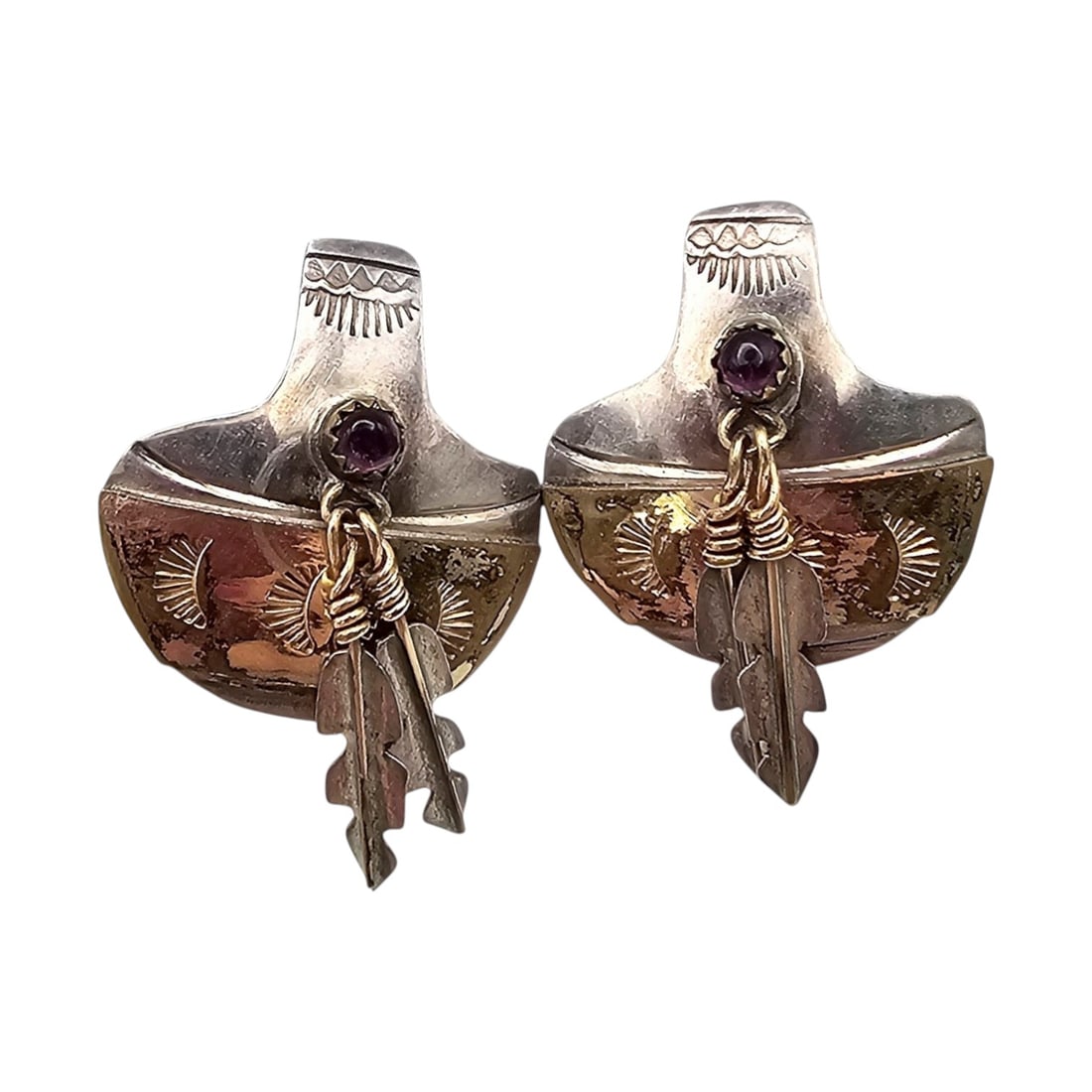 Southwestern Amethyst 12K Gold Filled Sterling Silver Feather Earrings 11.9 G (1 of 4)