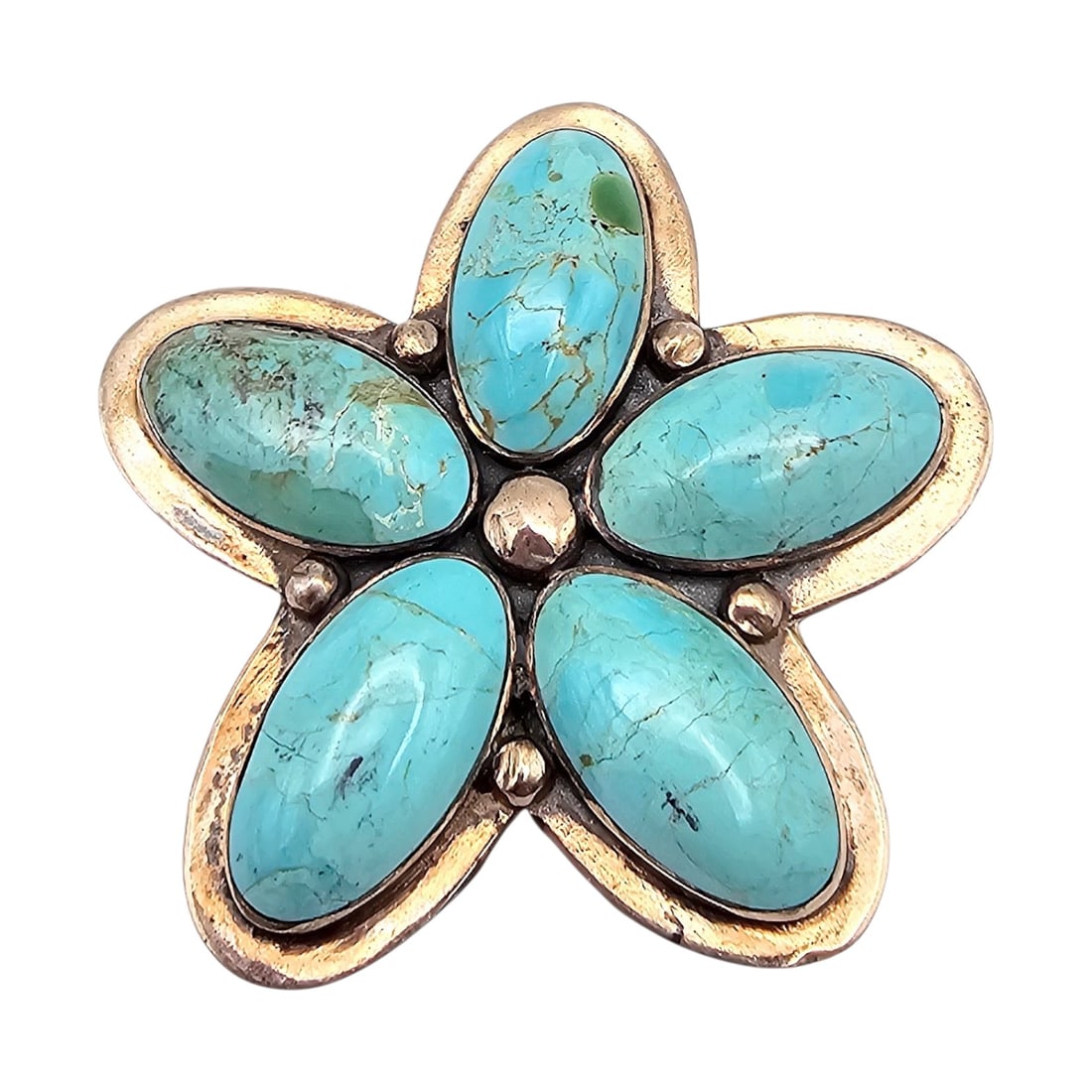 Signed Sterling Silver Turquoise Flower Brooch 24.7 G (1 of 4)