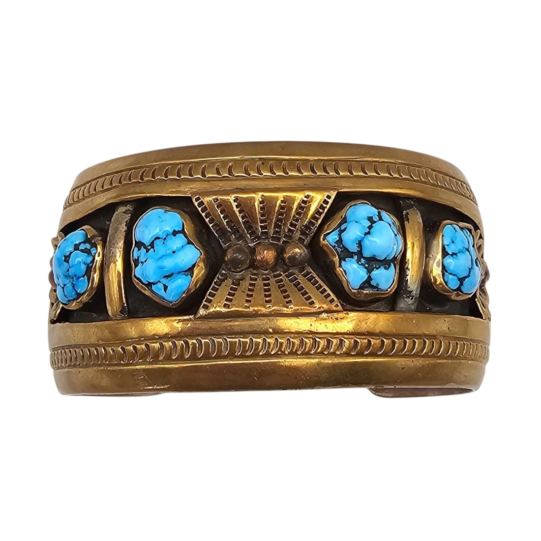 Southwestern Turquoise Brass Cuff Bracelet 49.5 G