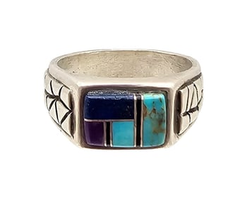 Teme Southwestern Lapis Turquoise Sterling Silver Ring Size 9 10 G