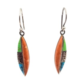 Southwestern Turquoise Coral Sterling Silver Earrings 7.3 G