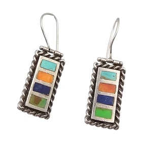 Southwestern Turquoise Coral Lapis Sterling Silver Earrings 5.9 G