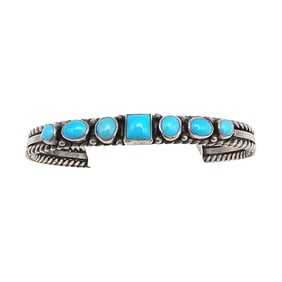 LA Southwestern Turquoise Sterling Silver Cuff Bracelet 19.2 G