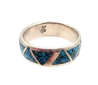 Old Carlisle Jewelry Albuquerque Crushed Turquoise Sterling Silver Ring Size 8.25 4.8 G