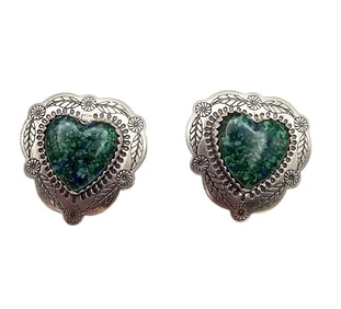 Old Carlisle Jewelry Albuquerque Turquoise Stamped Sterling Silver Heart Earrings 5.3 G