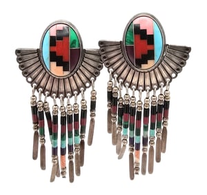 Quac Trading Multi Stone Sterling Silver Fringe Earrings 12 G
