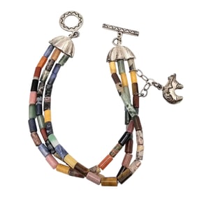 Shube's Multi Stone Sterling Silver Fetish Bear Toggle Bracelet 17.1 G