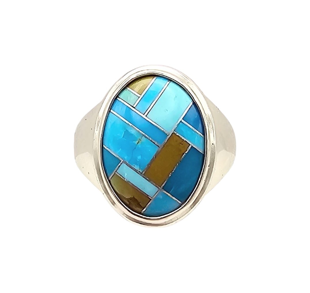 Carolyn Pollack Relios Southwestern Turquoise Carnelian Sterling Silver Inlay Ring Size 9.25 9.2 G (1 of 4)