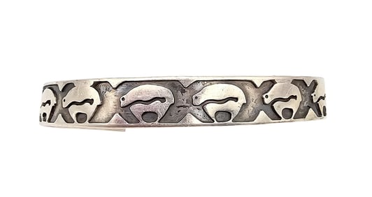 Mexico Sterling Silver Southwestern Bear Cuff Bracelet 23.8 G