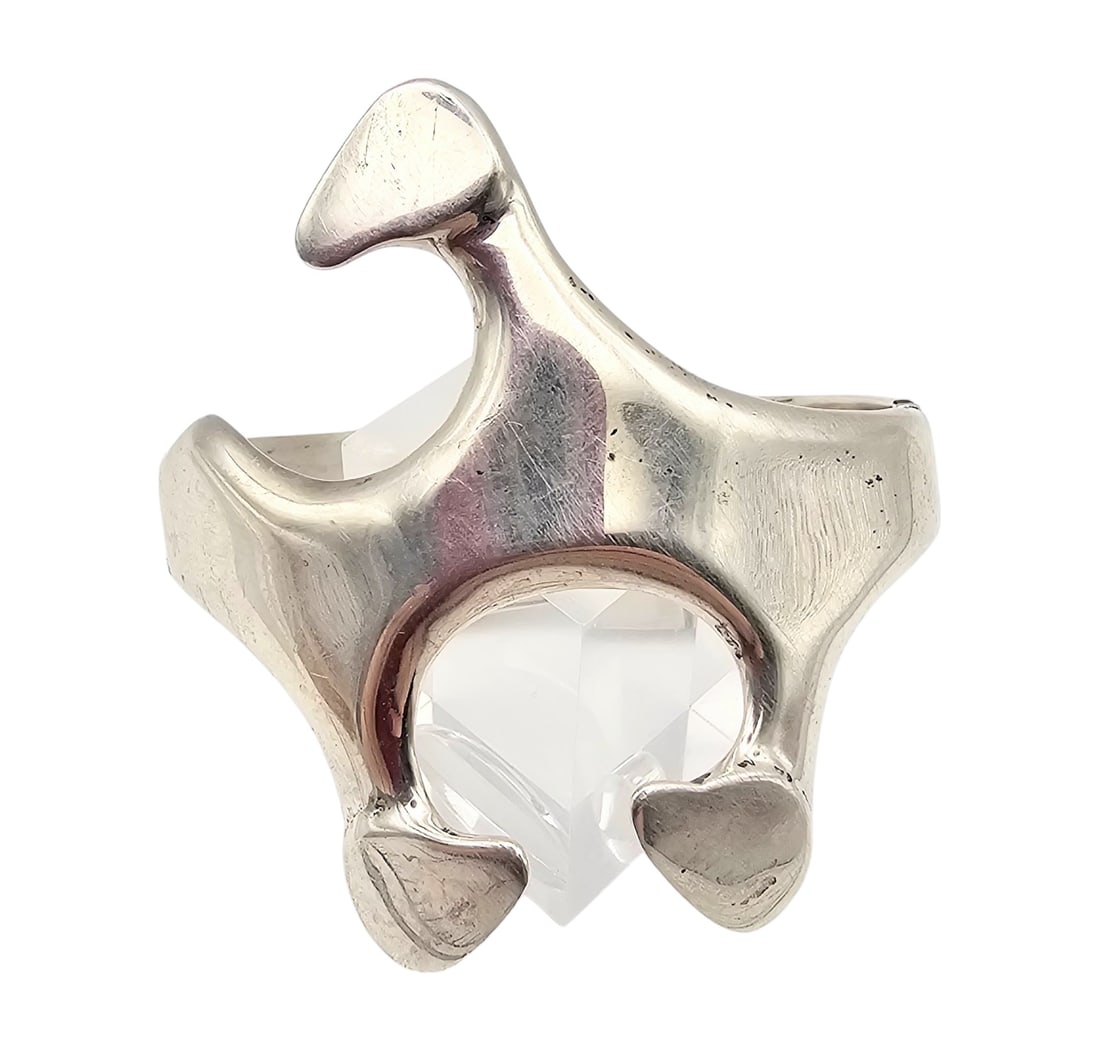 Zaqal Mexico Taxco Sterling Silver Modernist Double Hinge Bangle Bracelet 70.2 G (1 of 5)