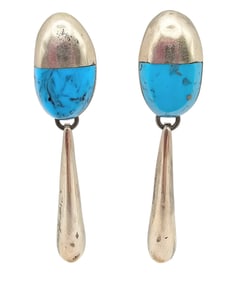 Mexico Taxco TM-148 Turquoise Sterling Silver Earrings 11.3 G