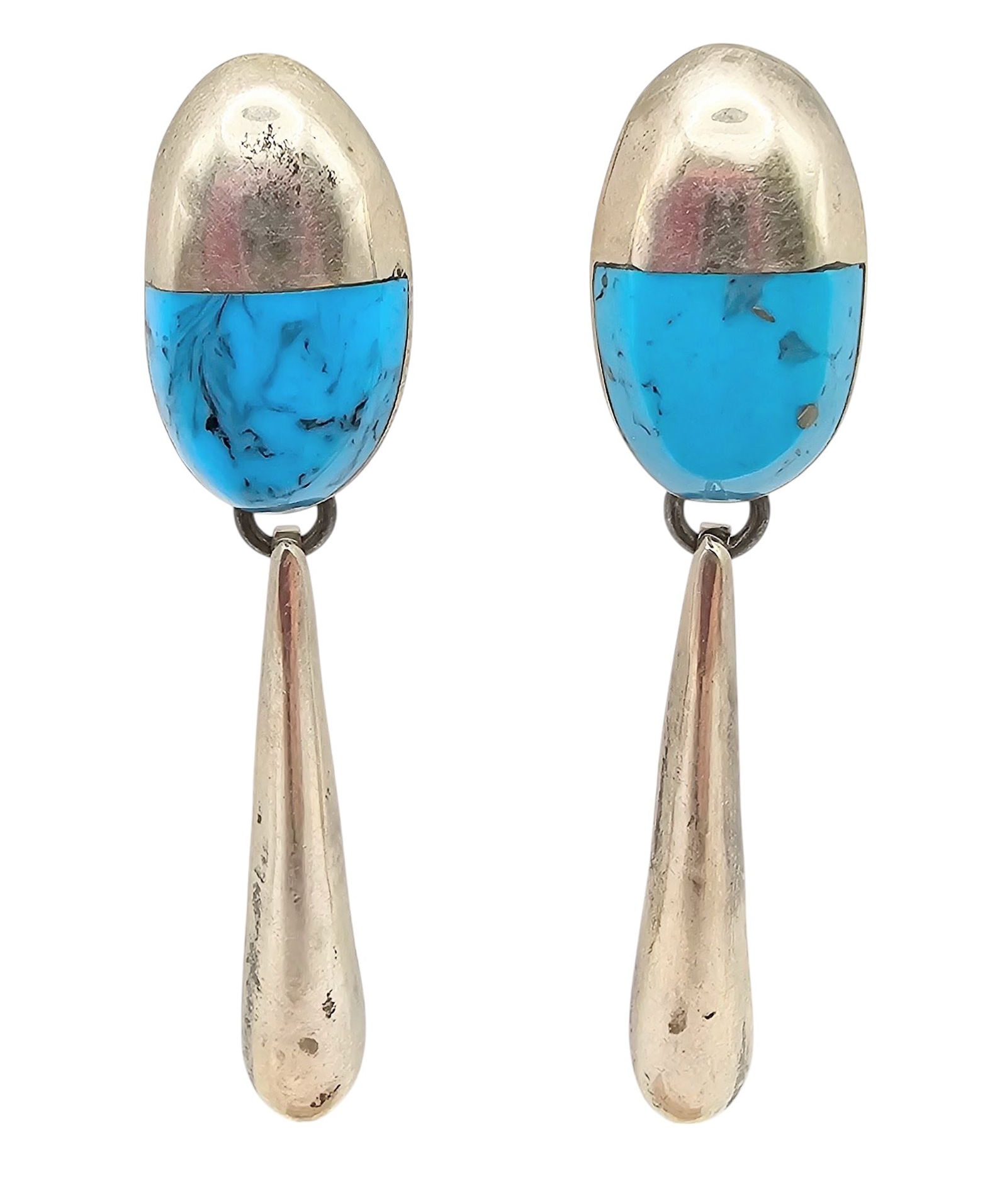 Mexico Taxco TM-148 Turquoise Sterling Silver Earrings 11.3 G (1 of 4)