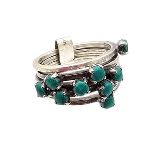 Signed Mexico Turquoise Sterling Silver Multi Piece Ring Size 5 6.6 G