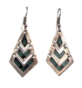 Mexico Malachite Sterling Silver Earrings 3.9 G