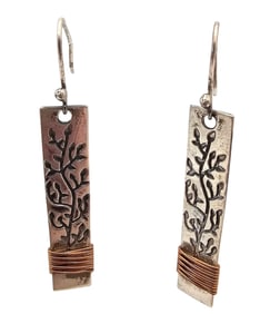 Mexico Sterling Silver Brass Tree Earrings 5.8 G