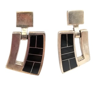Mexico Onyx 950 Silver Inlay Earrings 20 G