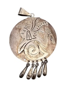Mexico Taxco ATO Sterling Silver Aztec/Mayan Style Pendant 32.7 G