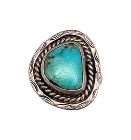 Mexico Illegible Sign Turquoise Sterling Silver Ring Size 7 6.1 G