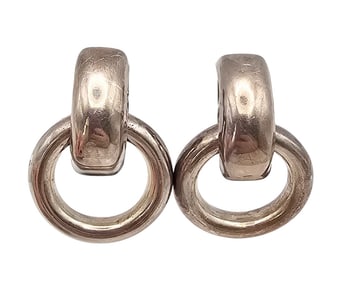 Mexico Taxco TM-82 Sterling Silver Circle Earrings 17.8 G